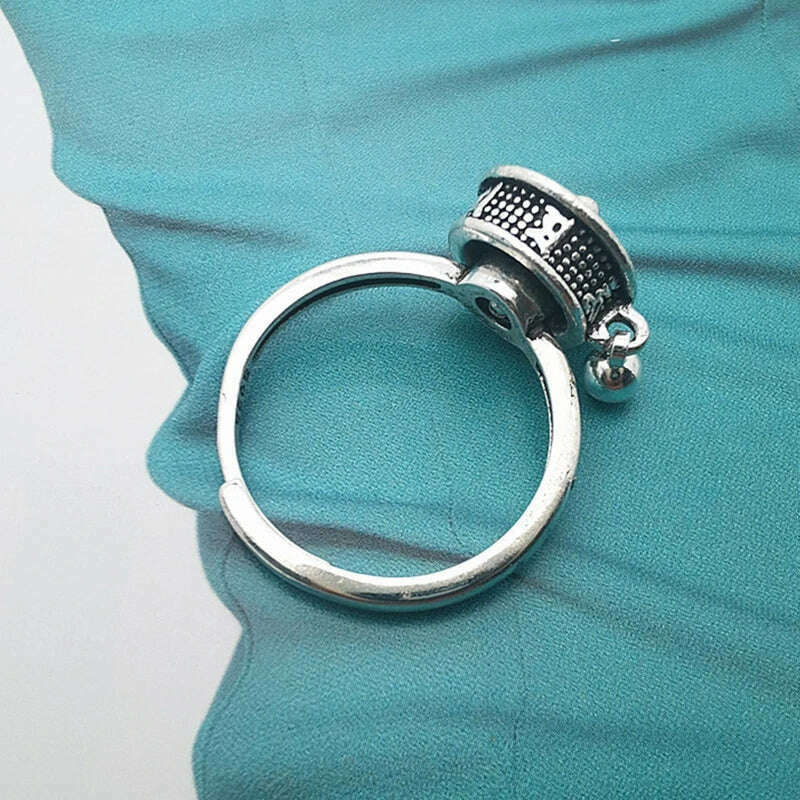 Buddhist Tibetan Prayer Wheel Ring Good Luck 7 Chakras Ring Lotus Floral Ring Open Adjustable Rotating Rings For Gifts Unisex