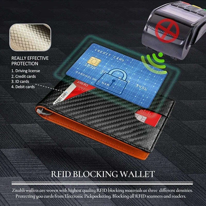 Carbon Fiber Rfid Men Wallets Money Bag Slim Thin Card Man Wallet Luxury Male Small Short Purse Bi-fold Vallet Billfold
