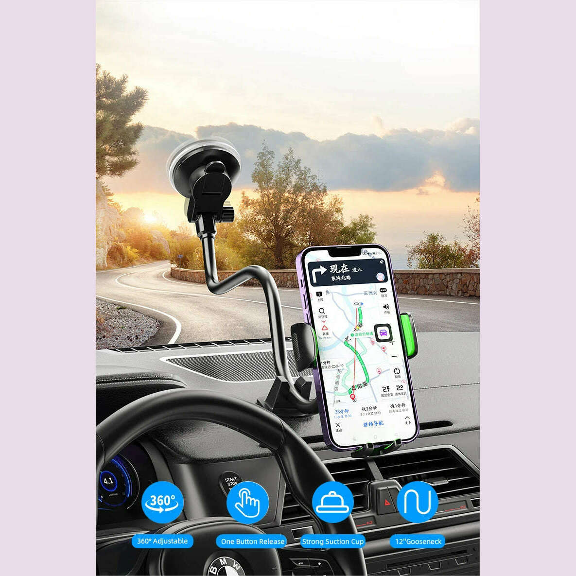 Cell Phone Holder Car, Windshield/Dashboard/Window Car Phone Holder Mount, Suction Cup Phone Mount for Car Truck Compatible