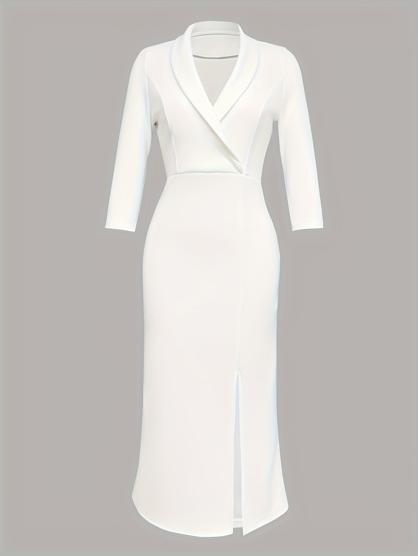 Elegant Women'S Bodycon Dress - Long Sleeve V-Neck with Belt, High-Low Hem, Stretchy Polyester Blend, Solid Color, Perfect for All Seasons, Versatile Fashion | Belted Waist Dress | Glossy Texture