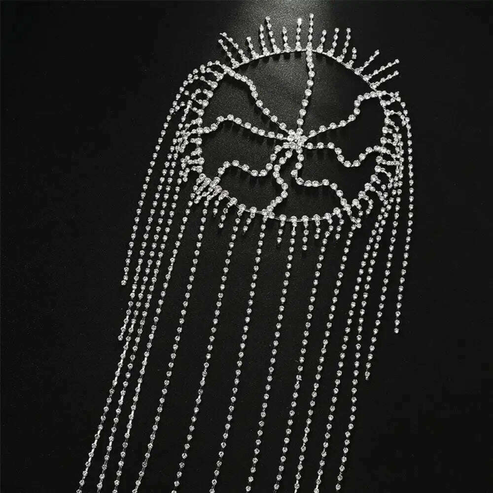 Charming Crystal Tassel Headpiece Chain Hat Stage Performance Jewelry Long Multilayer Rhinestone Hair Chain Tiara Nightclub