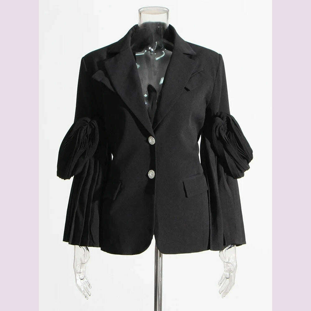 CHICEVER Vintage Solid Blazers For Women Notched Collar Irrgular Design Long Sleeve Spliced Folds Slim Blazer Female Spring New