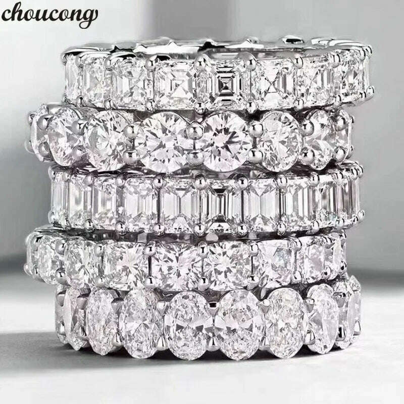 choucong Multipl Cutting Eternity Promise Ring 5A Zircon Cz 925 Sterling Silver Engagement Wedding Band Rings for Women Men Gift