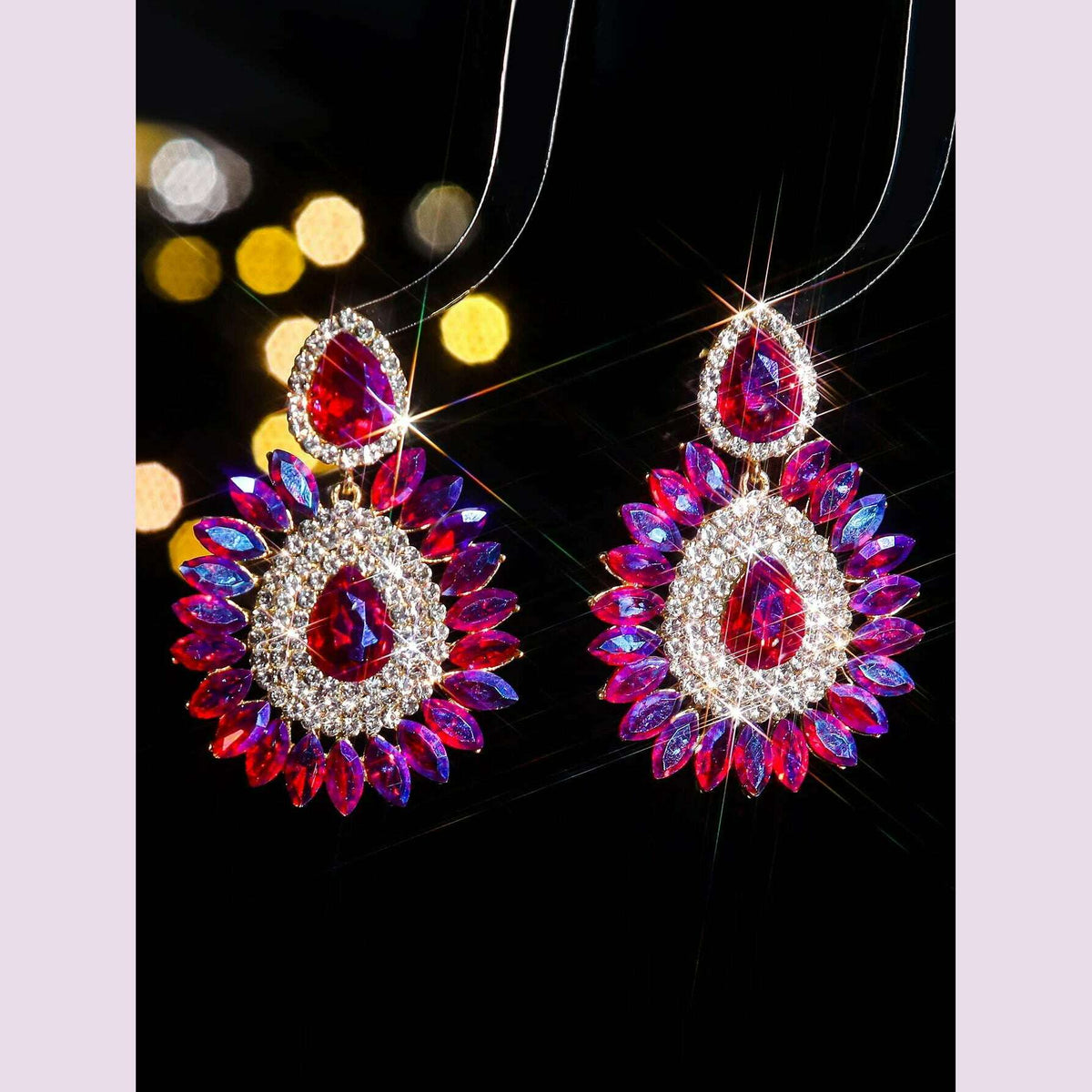 Classic luxury colored glass rhinestone sunflower earrings design sense of fashion personality temperament versatile earrings