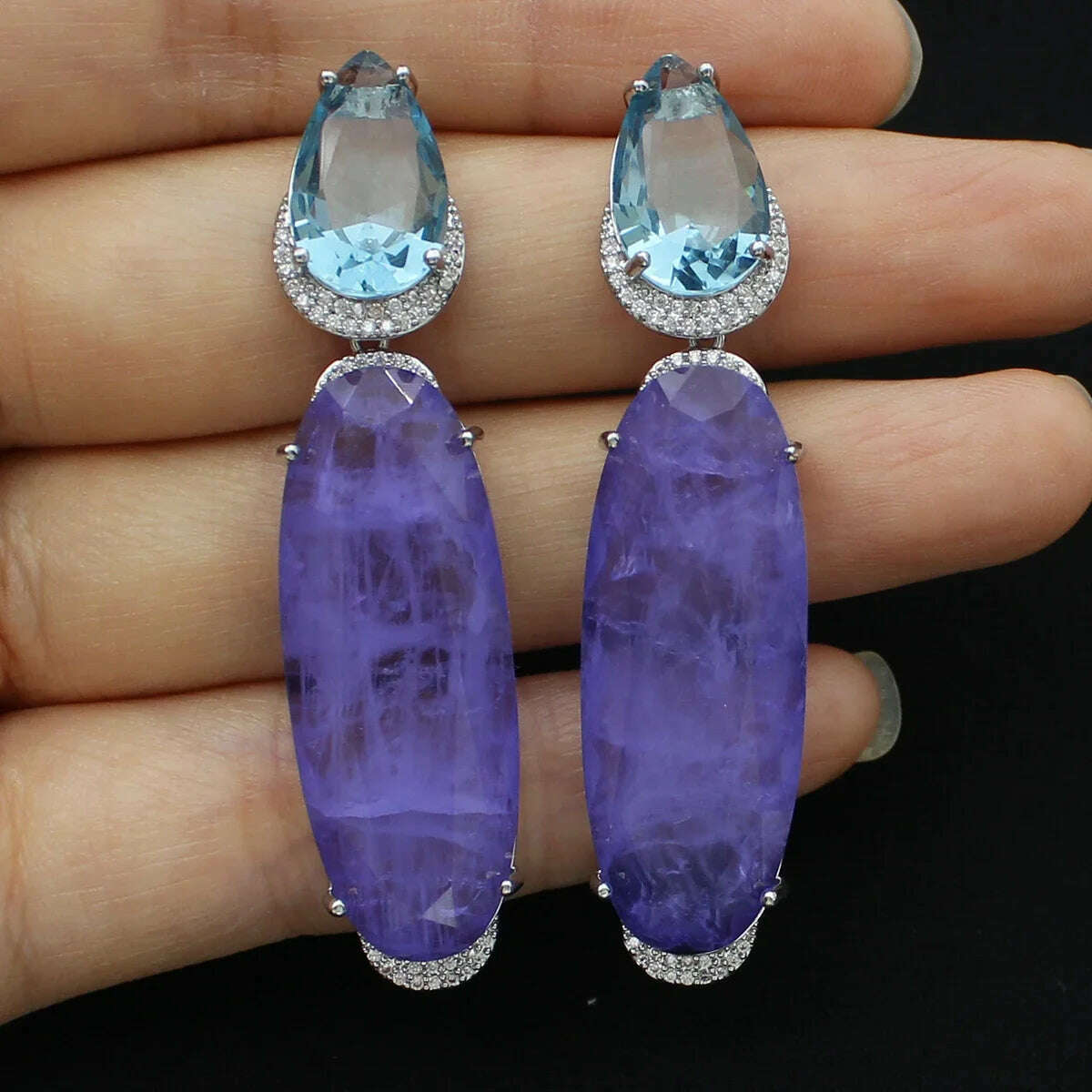 Colorful Purple Green Dangle Earrings for Women Luxury Jewelry Wedding Evening Party Big Drop Earrings Elegant Female Gift