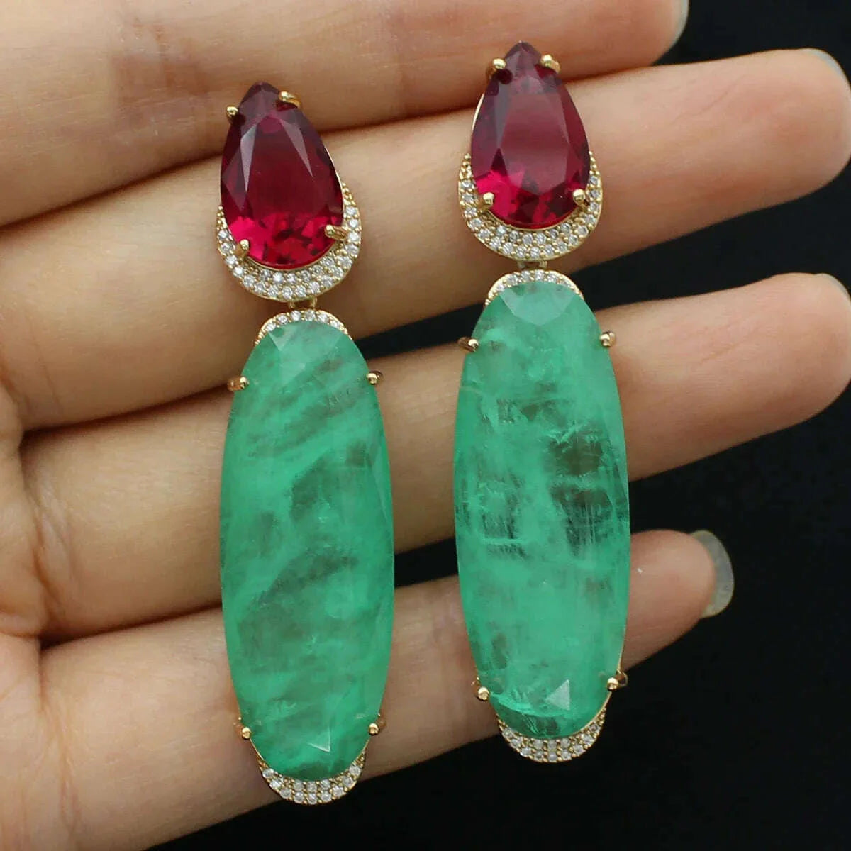 Colorful Purple Green Dangle Earrings for Women Luxury Jewelry Wedding Evening Party Big Drop Earrings Elegant Female Gift