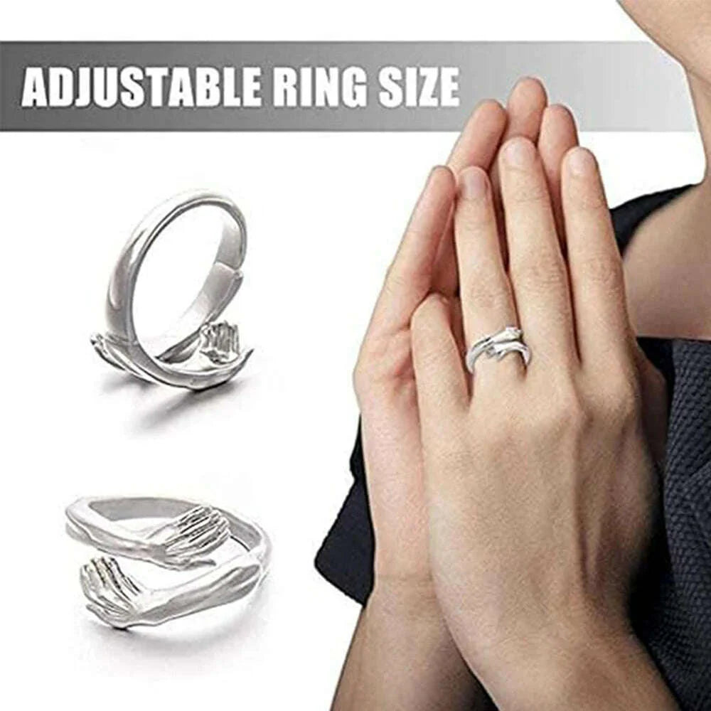 Creative Hugging Metal Ring Adjustable Open End Finger Jewellery for Women Men Fashion Wedding Party Valentine's Day Gifts
