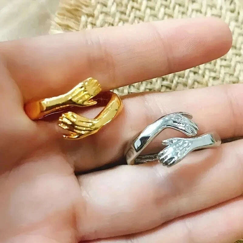 Creative Hugging Metal Ring Adjustable Open End Finger Jewellery for Women Men Fashion Wedding Party Valentine's Day Gifts