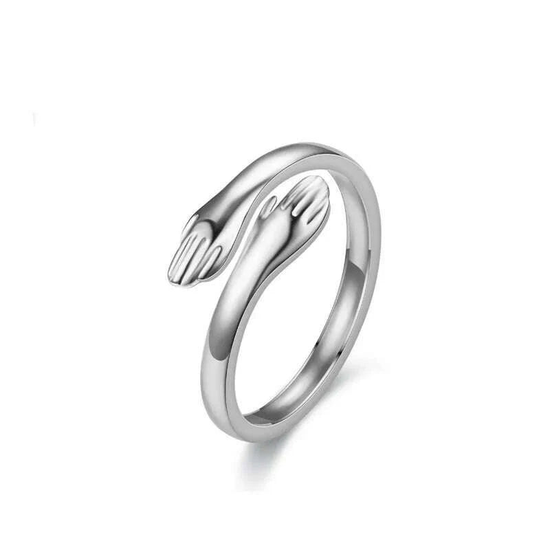 Creative Hugging Metal Ring Adjustable Open End Finger Jewellery for Women Men Fashion Wedding Party Valentine's Day Gifts