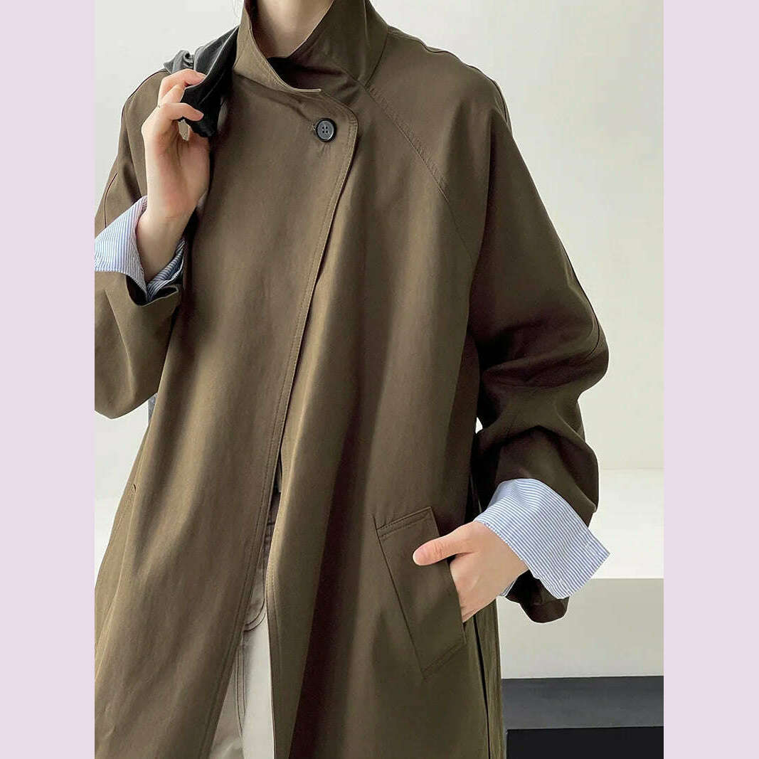 DEAT Fashion Women Trench Coat Big Lapel Loose Long Sleeves Single Button Gray Sashes Loose Windbreaker Autumn 2025 New 7AB5197