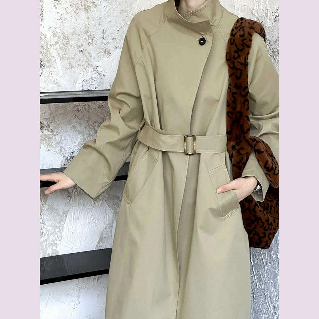 DEAT Fashion Women Trench Coat Big Lapel Loose Long Sleeves Single Button Gray Sashes Loose Windbreaker Autumn 2025 New 7AB5197