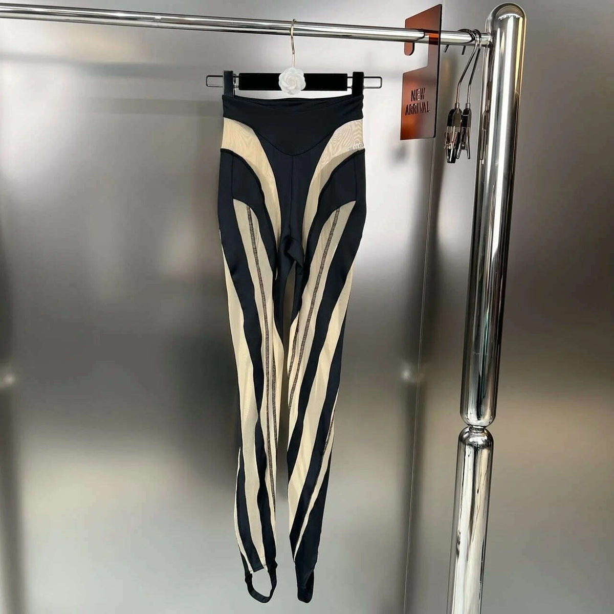 DEAT Fashion Women‘s High Waist Elastic Leggings Vertical Stripes Patchwork Gauze Trousers Female Summer 2024 New Tide WW969