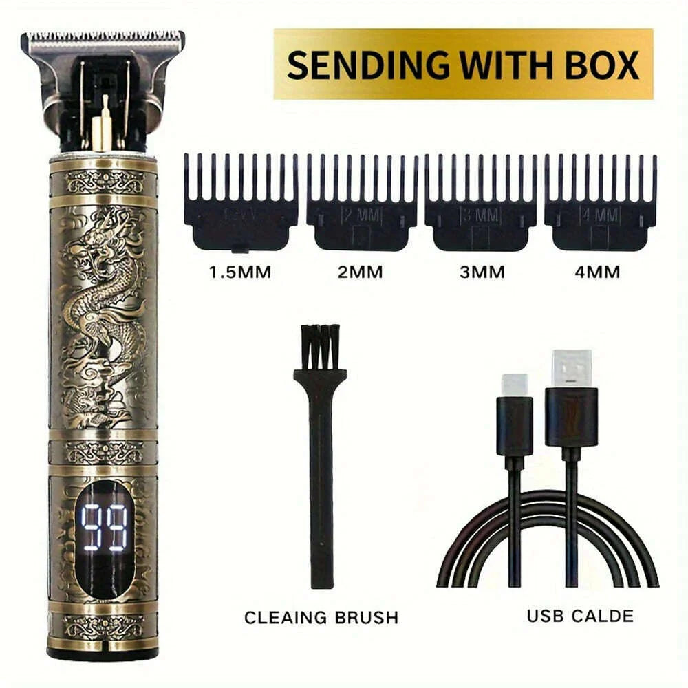 Digital Display Stainless Steel Cutter Head Professional T9 Hair Trimmer Metal Body Men's Electric Shaver Men's Barber Machine
