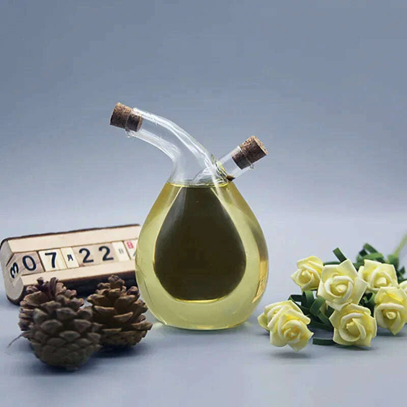 Double Layer Sauce Oil Bottle 2 In 1 Vinegar Glass Bottle Condiment Seasoning Sealed Kitchen Storage Bottles Jars