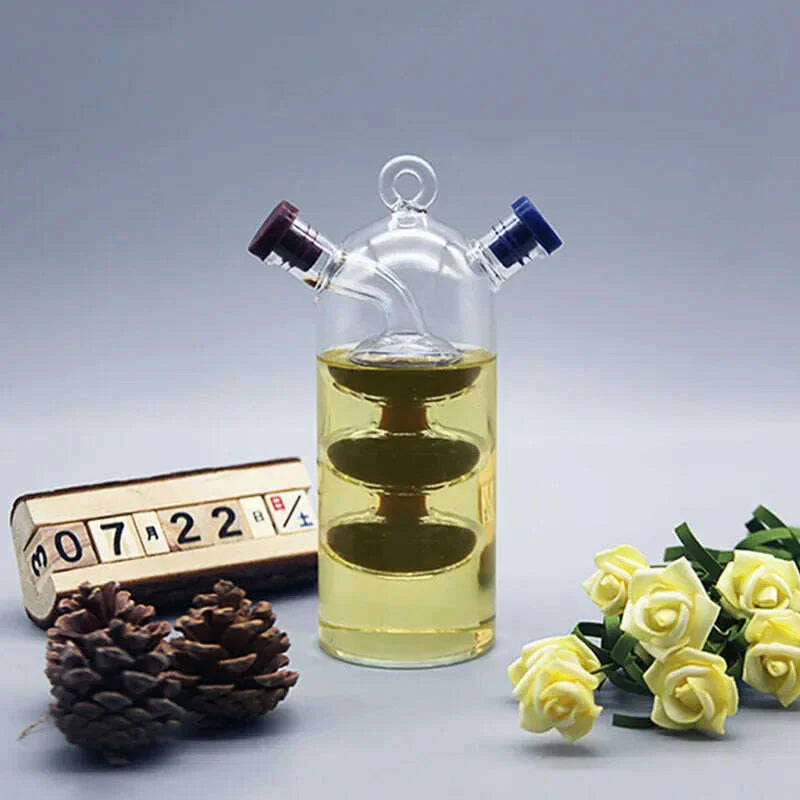 Double Layer Sauce Oil Bottle 2 In 1 Vinegar Glass Bottle Condiment Seasoning Sealed Kitchen Storage Bottles Jars