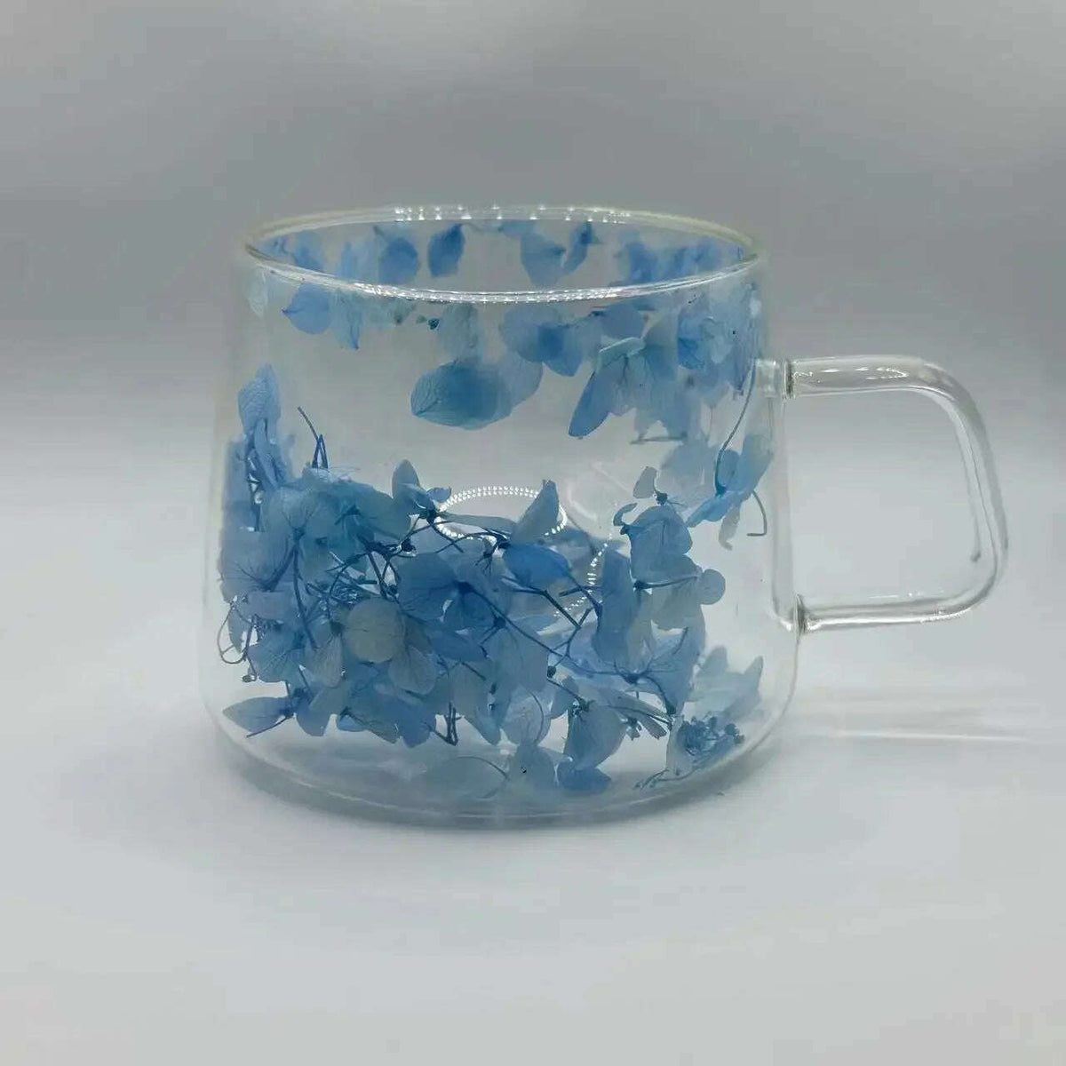 Double Wall Dry Flowers Transparent Glass Coffee Cup with Handle Double-layer Heat Insulation High Temperature Juice Milk Cup