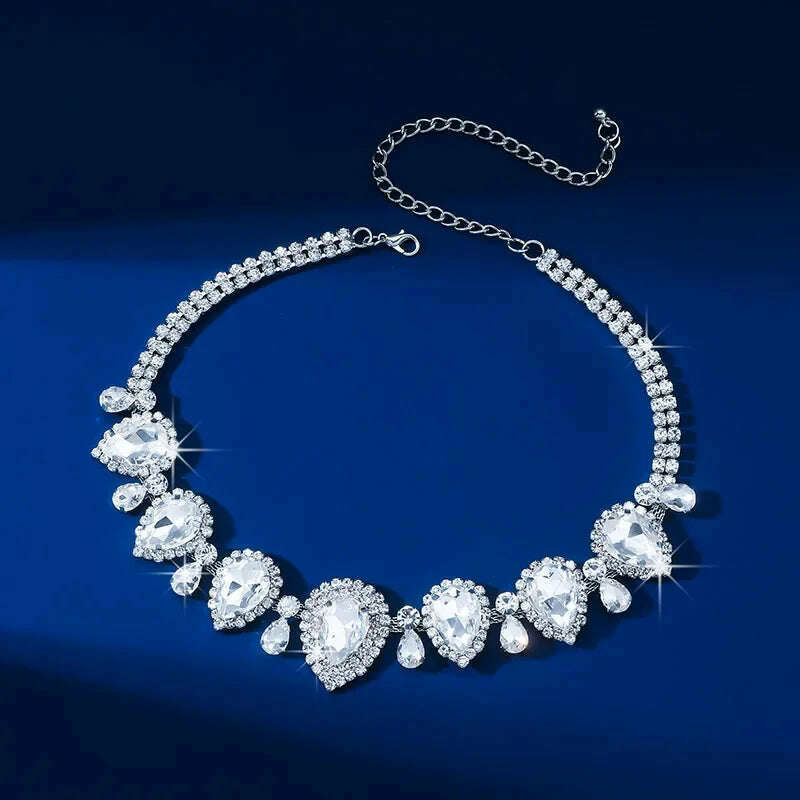 Draweye Rhinestones Necklaces for Women Waterdrop Wedding Bridual Elegant Jewelry Vintage Fashion Collares Para Mujer