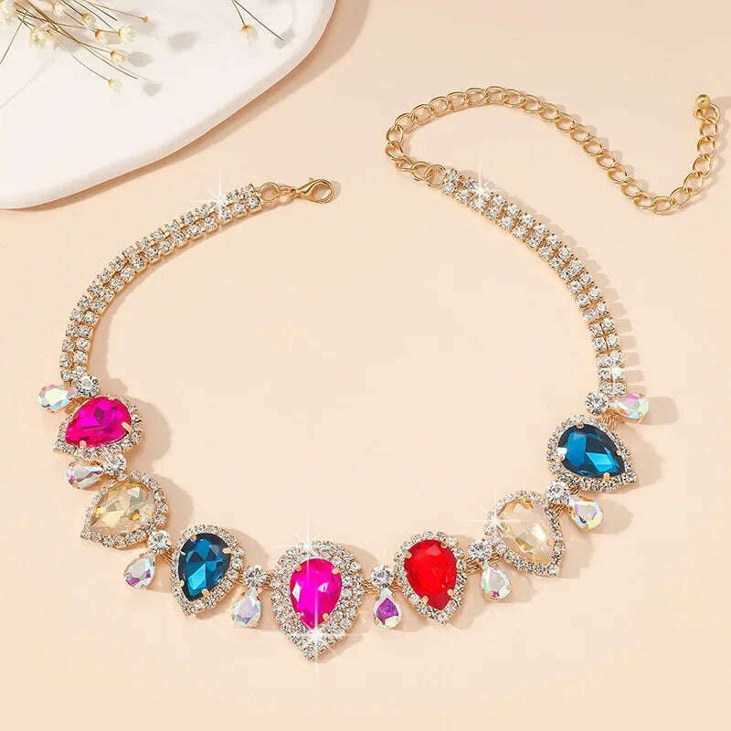 Draweye Rhinestones Necklaces for Women Waterdrop Wedding Bridual Elegant Jewelry Vintage Fashion Collares Para Mujer