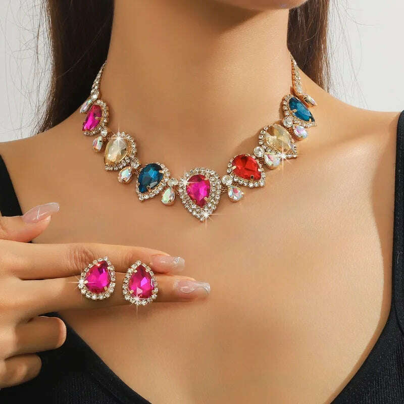 Draweye Rhinestones Necklaces for Women Waterdrop Wedding Bridual Elegant Jewelry Vintage Fashion Collares Para Mujer