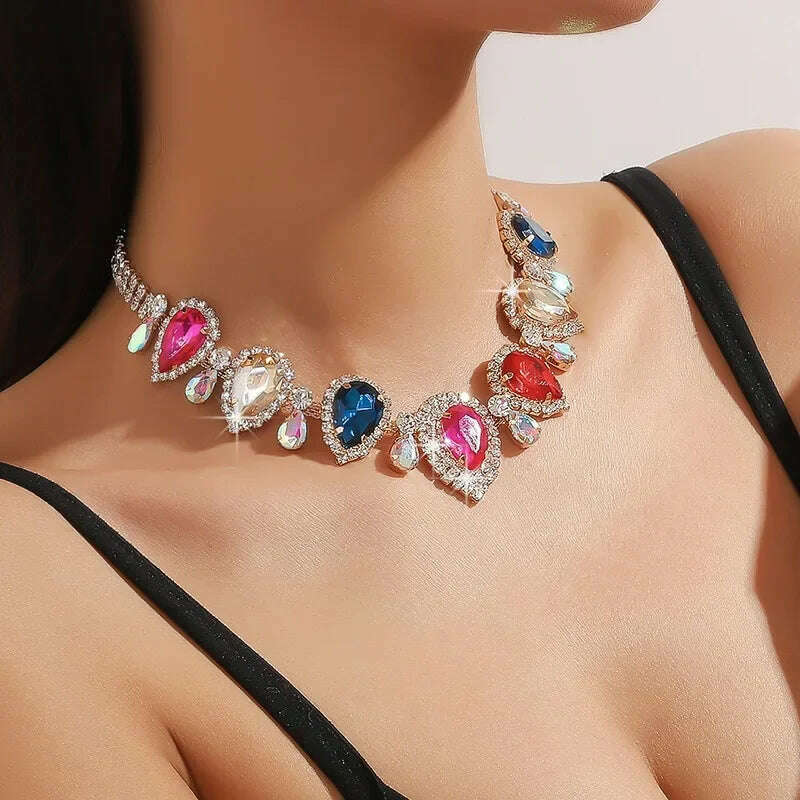Draweye Rhinestones Necklaces for Women Waterdrop Wedding Bridual Elegant Jewelry Vintage Fashion Collares Para Mujer