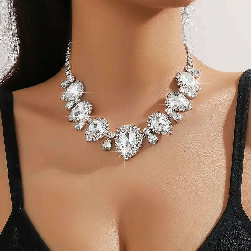 Draweye Rhinestones Necklaces for Women Waterdrop Wedding Bridual Elegant Jewelry Vintage Fashion Collares Para Mujer
