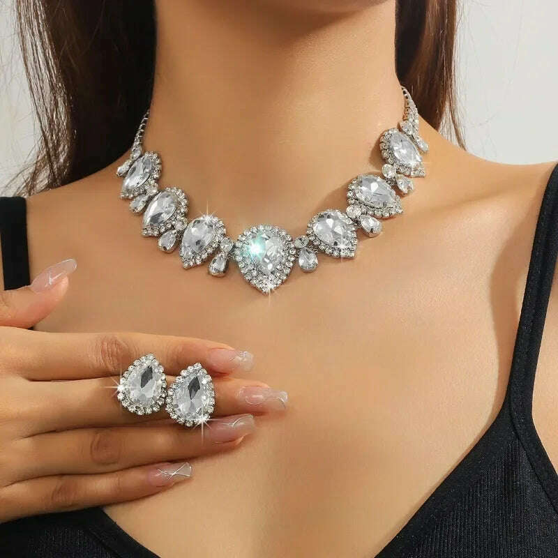 Draweye Rhinestones Necklaces for Women Waterdrop Wedding Bridual Elegant Jewelry Vintage Fashion Collares Para Mujer