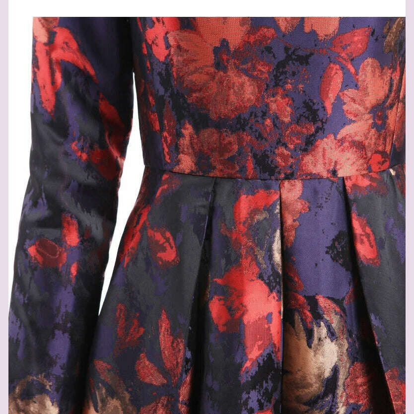 Elegant Women Long Sleeve Maxi Dress Fall Fashion Boho Floral Jacquard Muslim Dress Ladies Vintage Party Clothes