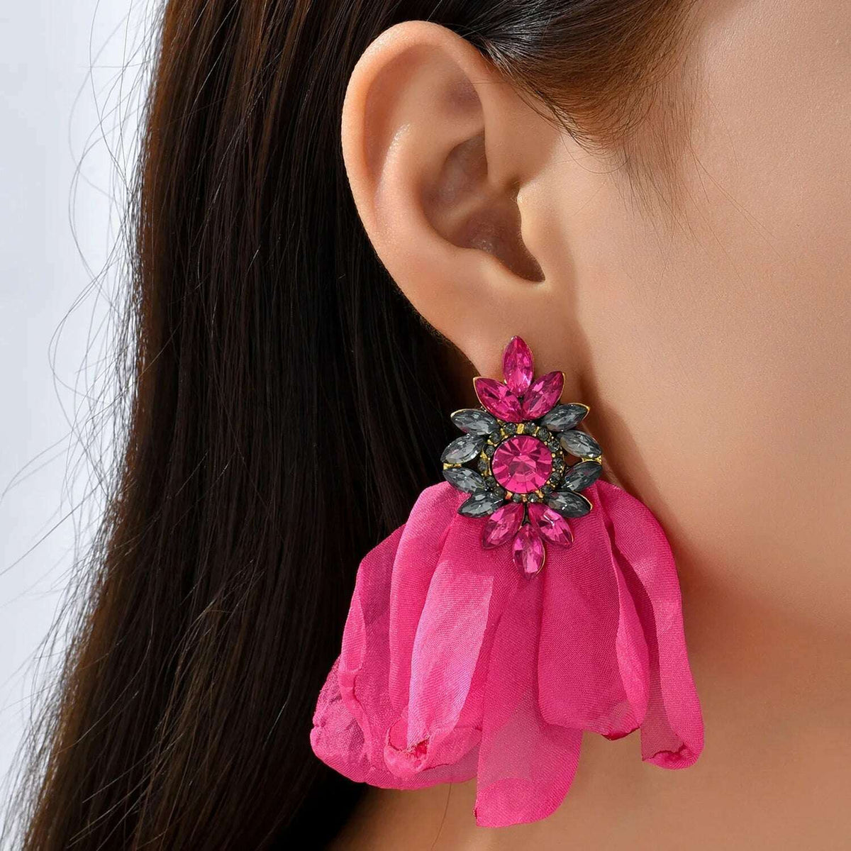 Ethnic Beach Jewelry Bohemia Fabric Handmade Flower Earrings For Women Rhinestone Geometry Dangle Earring Bijoux Accessories