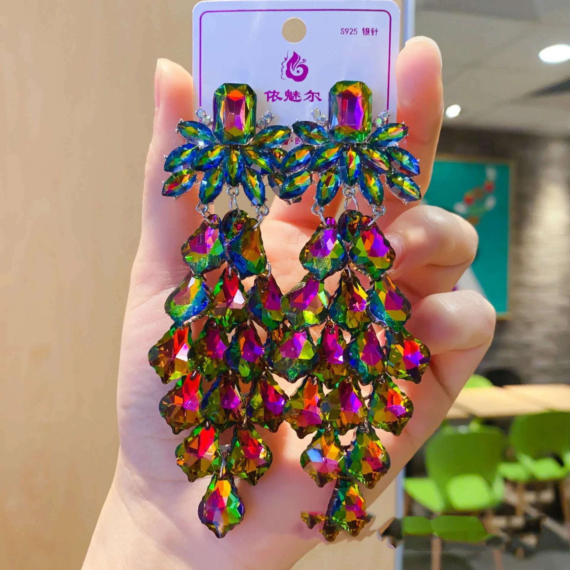 European and American exaggerated colorful crystal earrings