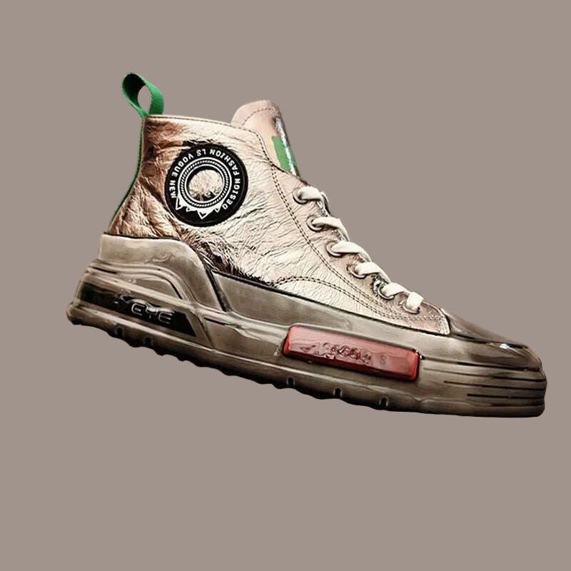European Cowhide High Top Shoes Trend Korean Thick Sole Men's Shoes Versatile Casual Shoes Autumn and Winter Fashion New Style