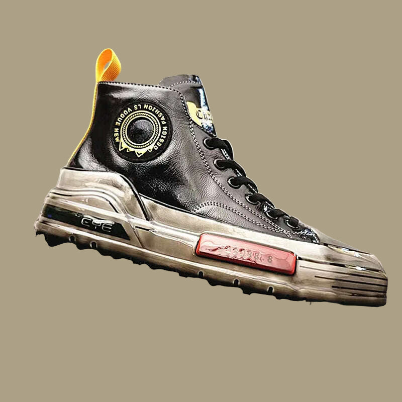 European Cowhide High Top Shoes Trend Korean Thick Sole Men's Shoes Versatile Casual Shoes Autumn and Winter Fashion New Style