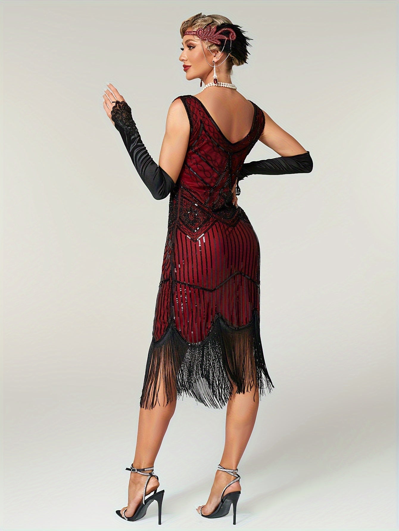 Sequined Fringe Hem Tank Dress, Vintage Sleeveless Bodycon Dress For Banquet & Party, Women's Clothing