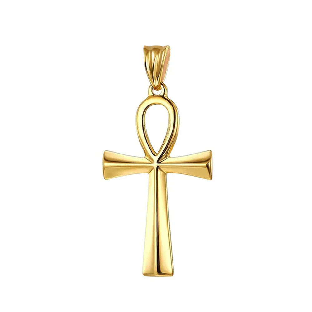 Fashion Ancient Egyptian Ankh Cross Necklace For Men Stainless Steel Gold Color/ Silver Color Biker Pendant Amulet Jewelry