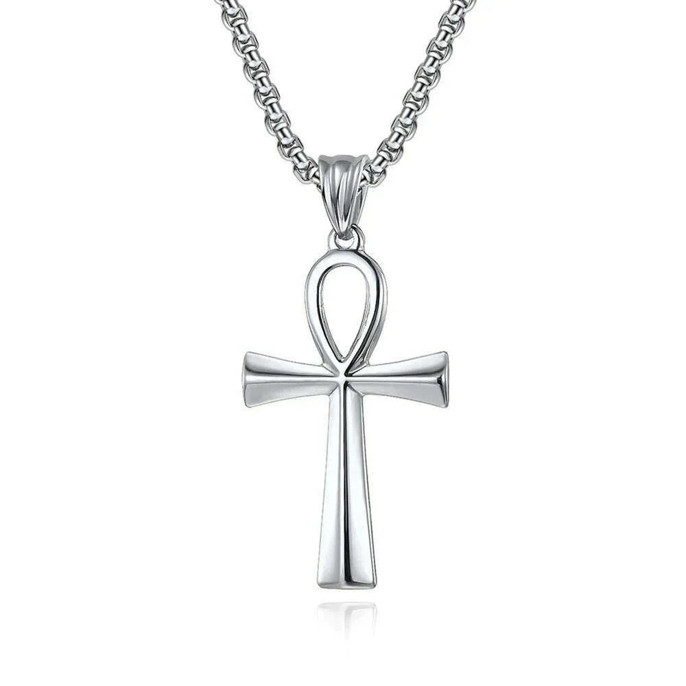Fashion Ancient Egyptian Ankh Cross Necklace For Men Stainless Steel Gold Color/ Silver Color Biker Pendant Amulet Jewelry