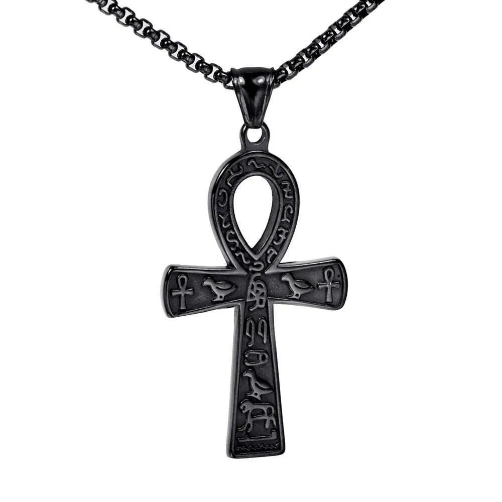 Fashion Ancient Egyptian Ankh Cross Necklace For Men Stainless Steel Gold Color/ Silver Color Biker Pendant Amulet Jewelry