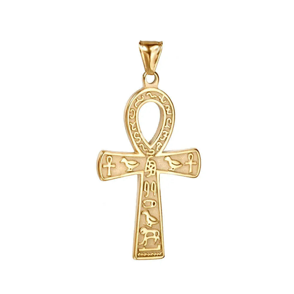 Fashion Ancient Egyptian Ankh Cross Necklace For Men Stainless Steel Gold Color/ Silver Color Biker Pendant Amulet Jewelry