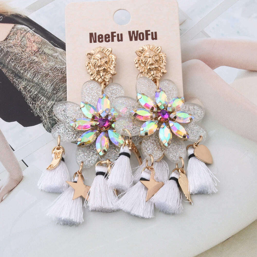 Fashion Big Earrings Metal Dangle Bohemian Eye Tassel Earrings Crystal Large Retro Long Brinco Ear Oorbellen Jewelry Wholesale