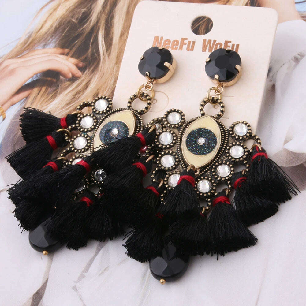 Fashion Big Earrings Metal Dangle Bohemian Eye Tassel Earrings Crystal Large Retro Long Brinco Ear Oorbellen Jewelry Wholesale