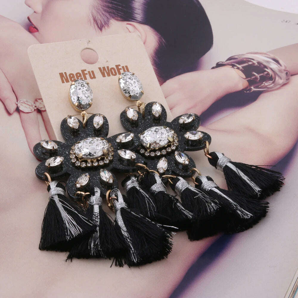 Fashion Big Earrings Metal Dangle Bohemian Eye Tassel Earrings Crystal Large Retro Long Brinco Ear Oorbellen Jewelry Wholesale