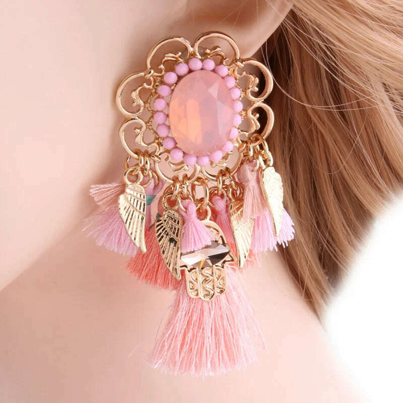 Fashion Big Earrings Metal Dangle Bohemian Eye Tassel Earrings Crystal Large Retro Long Brinco Ear Oorbellen Jewelry Wholesale