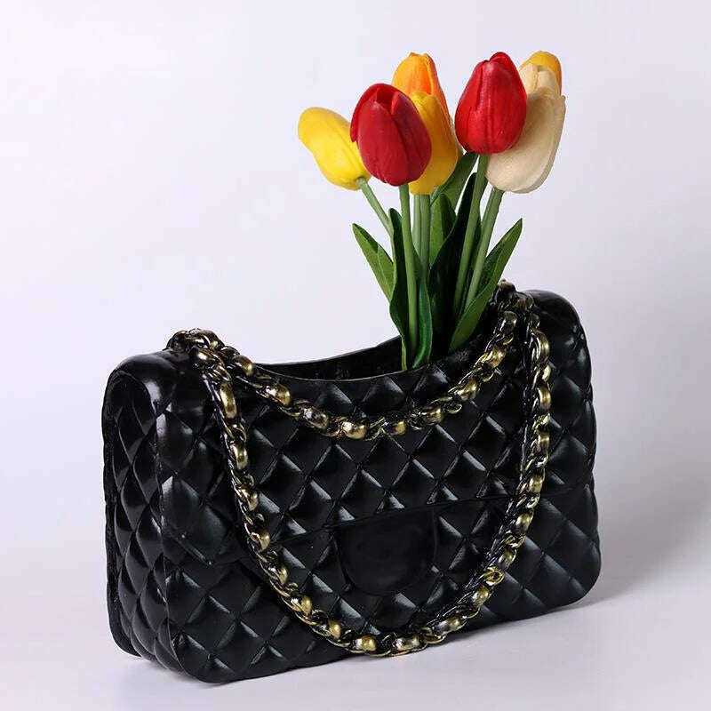 Flap Handbag Purse Vase Resin Bags Flower Pot Ceramic Bag Shaped Flower Pot Flower Container Living Room Deocr