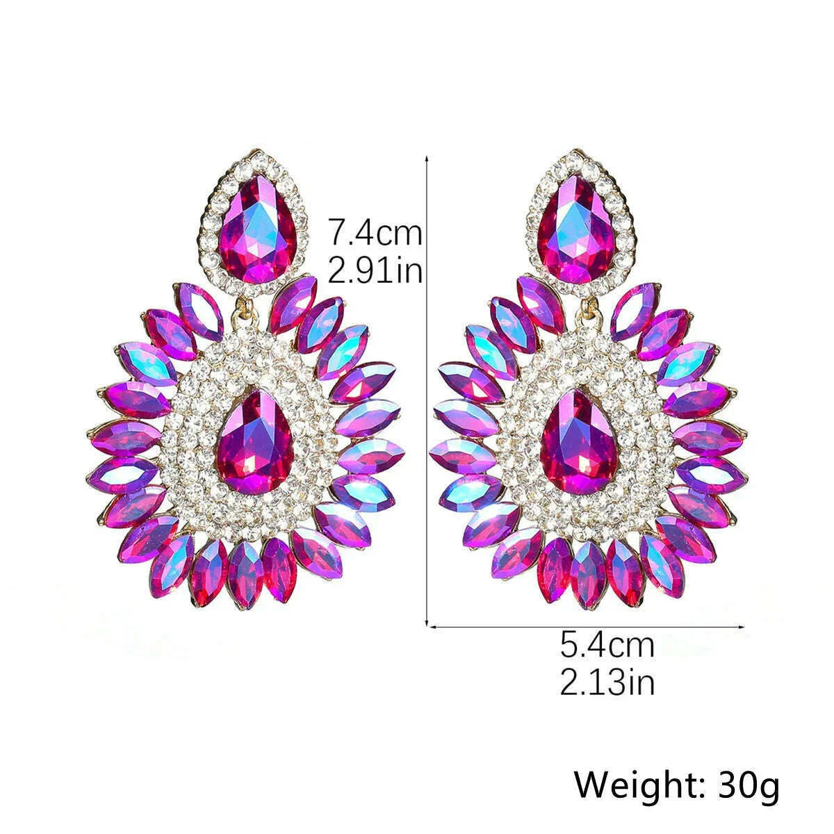 FYUAN Shine Pink Flower Crystal Drop Earrings Water Drop Geometric Rhinestones Earrings Women Fashion Jewelry