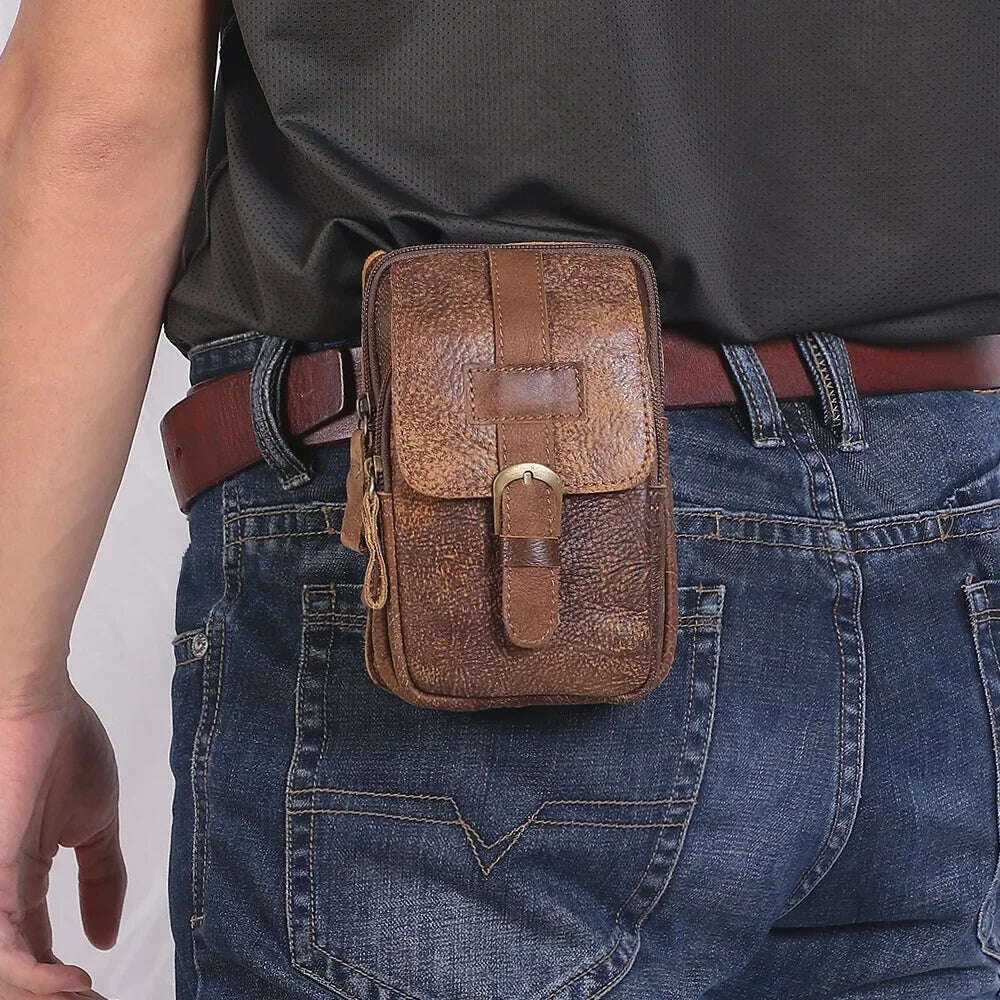 Genuine Leathe Waist Packs Men Waist Bags Travel Fanny Pack with Cell Phone Pouch Waist Casual Multifunction Belt Bag