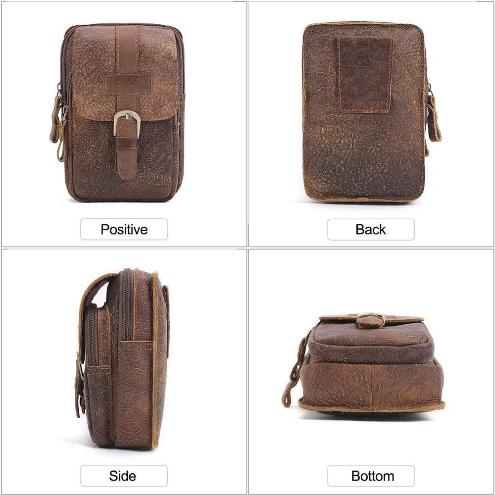 Genuine Leathe Waist Packs Men Waist Bags Travel Fanny Pack with Cell Phone Pouch Waist Casual Multifunction Belt Bag