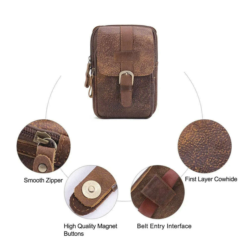 Genuine Leathe Waist Packs Men Waist Bags Travel Fanny Pack with Cell Phone Pouch Waist Casual Multifunction Belt Bag