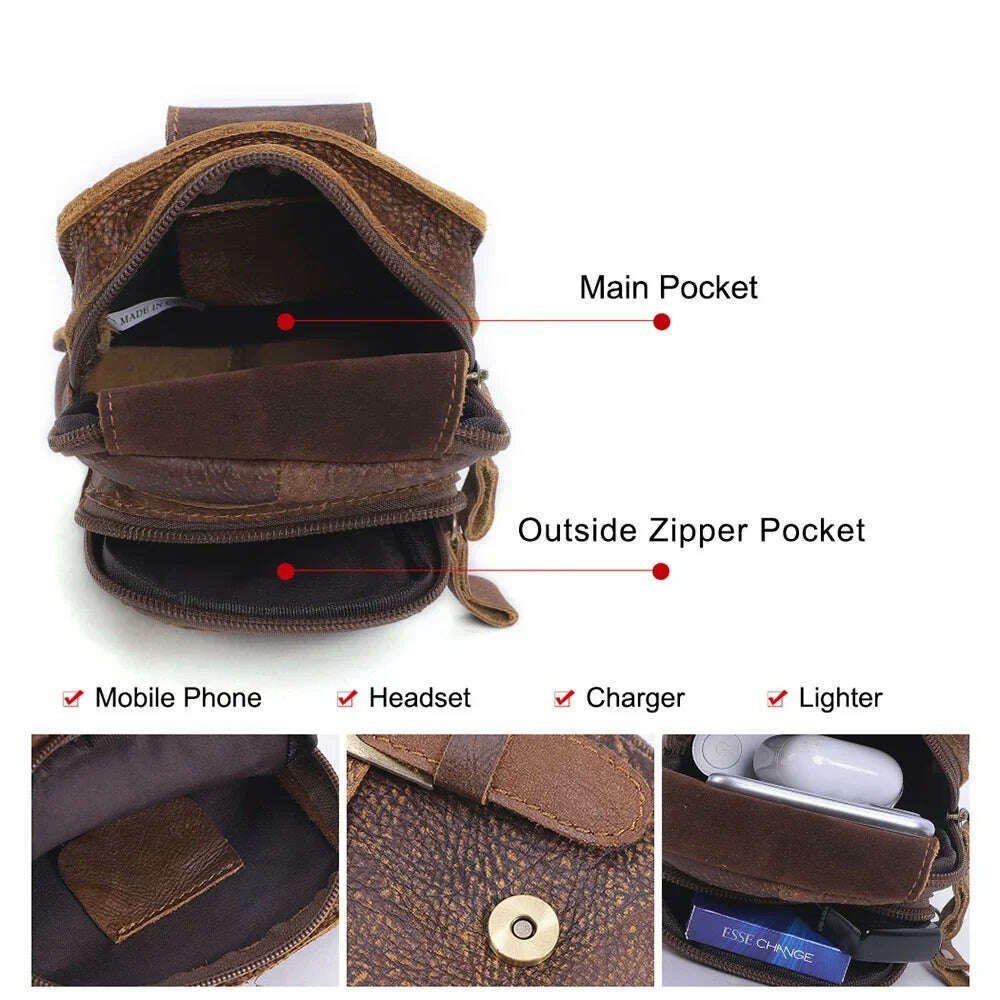 Genuine Leathe Waist Packs Men Waist Bags Travel Fanny Pack with Cell Phone Pouch Waist Casual Multifunction Belt Bag