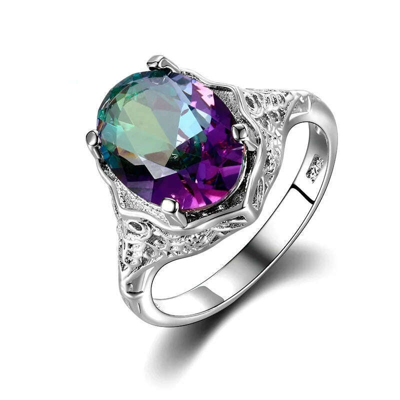 Genuine Rainbow Fire Mystic Topaz Ring 925 Sterling Silver Ring Fine Jewelry Gift For Women Lady Girls Wholesale