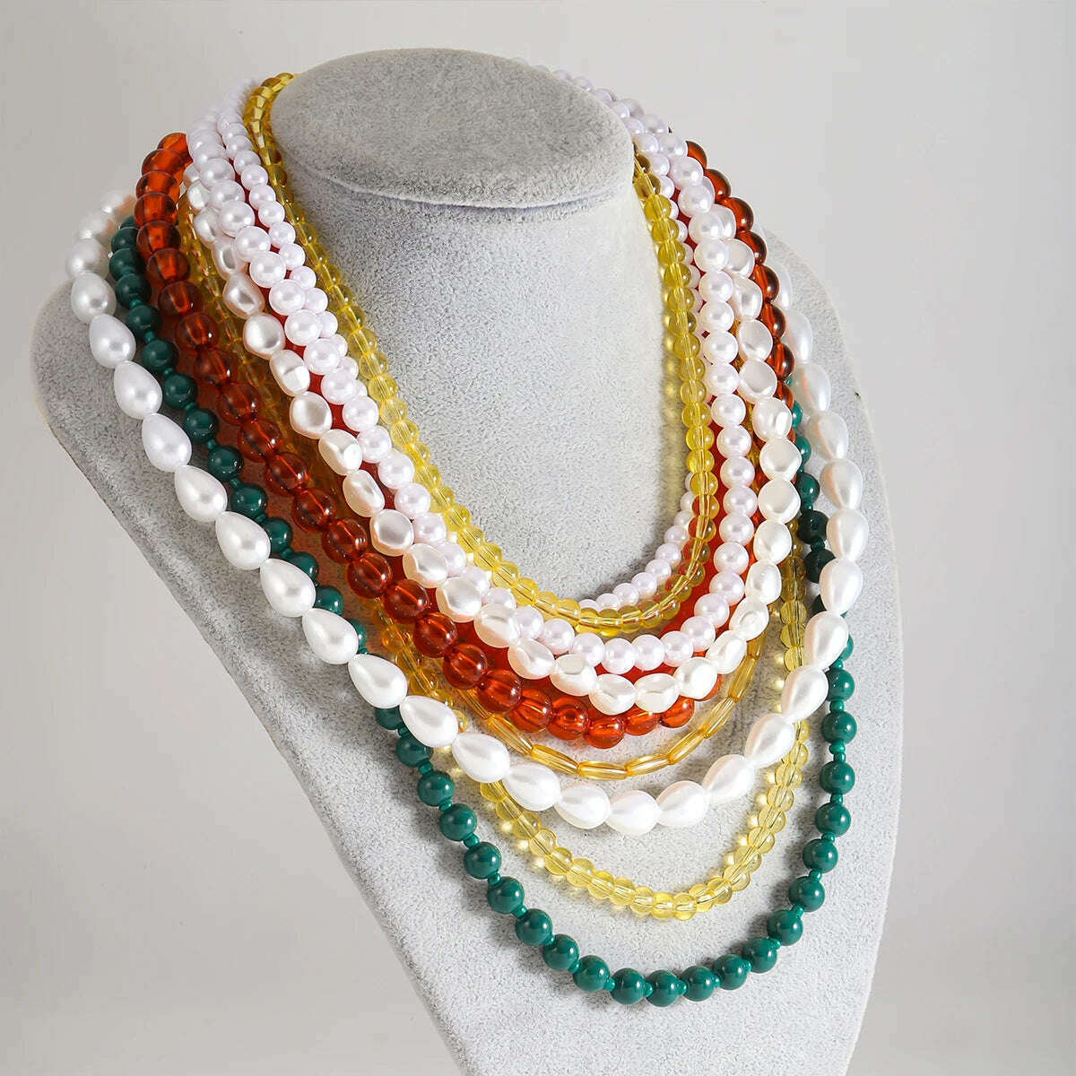 Girlgo ZAA Multi-Layered Beaded Pearl Choker Necklace Flapper Beads Cluster Long Choker Necklace Multi-Strand Statement Necklace