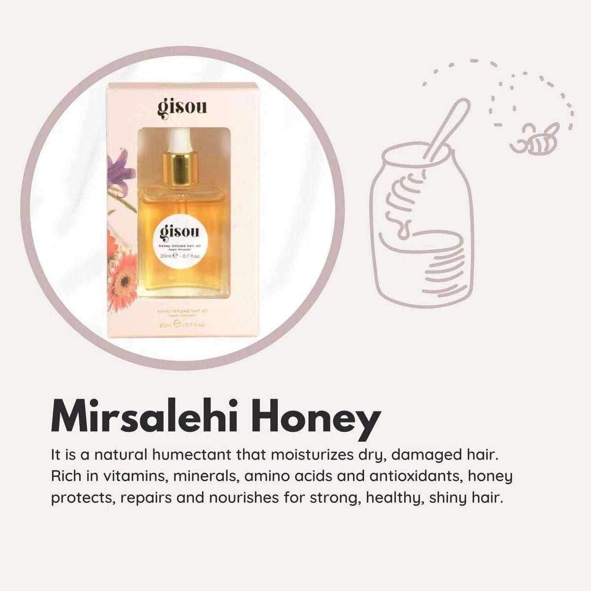 Gisou Honey Infused Hair Oil, Enriched with Mirsalehi Honey for Deep Nourishment, Hydration, Frizz Control, Heat Protection and