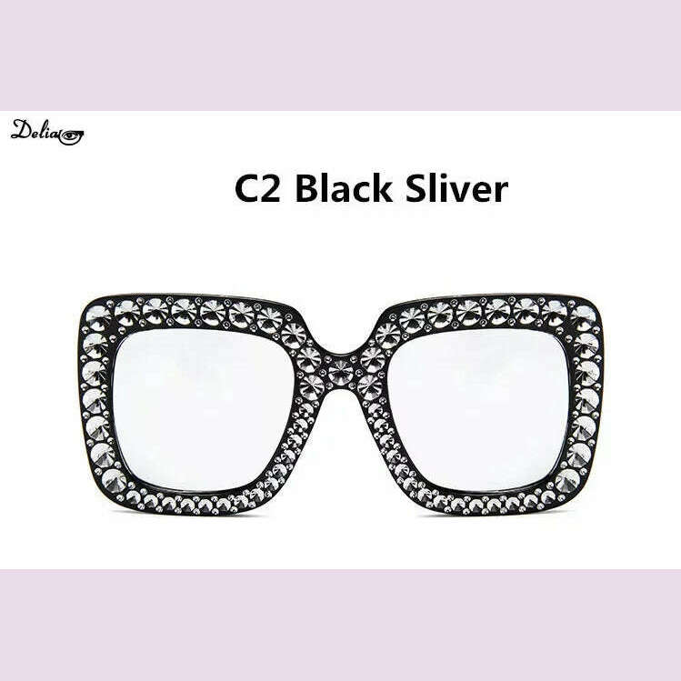 Glitter Women Sunglasses Brand Design Flash Square Shades Mirror Female Sun Glasses Bezel Bling Rhinestones